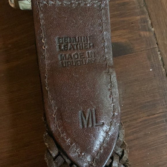 Vintage Leather Woven Made in Uraquay Belt Silver Etched Buckle Sz ML - Picture 3 of 6